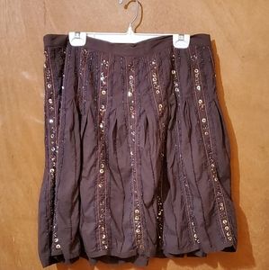 Venezia Brown Gathered Skirt w/ Beads & Sequins, Size 16